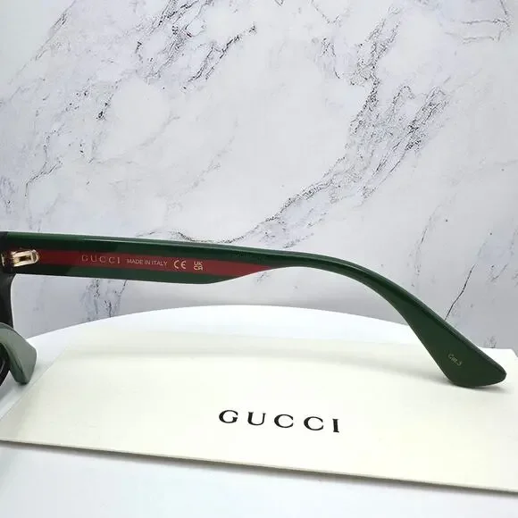 New Gucci Sunglasses Polarized Black Square Red Green Web Arms 56mm Gray Lens - Picture 8 of 15